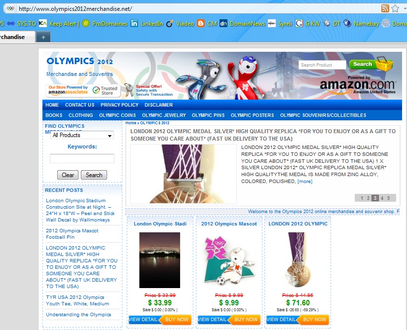 capture d'écran d'une boutique de contrefaçon des jeux olympiques