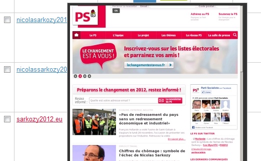 un nom de domaine contenant Sarkozy pointe vers le site du Parti Socialiste