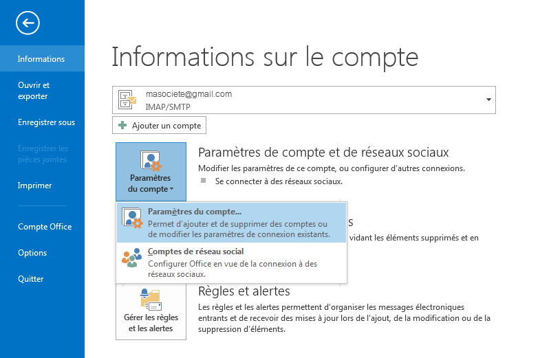 interface de Office Outlook