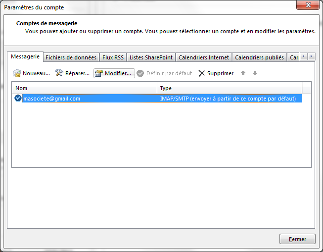 interface de Office Outlook