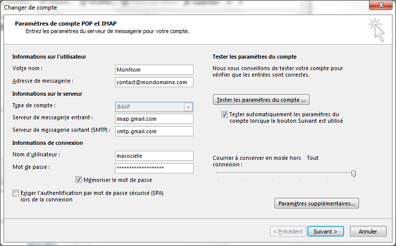 interface de Office Outlook