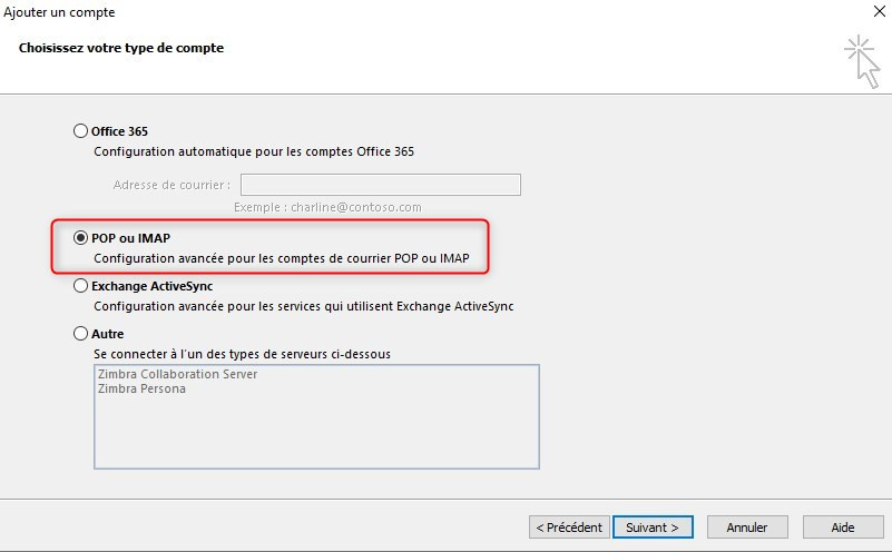 Configurer Zimbra pro - étape 1