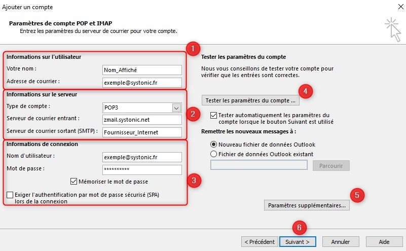 Configurer Zimbra standard pop - étape 2